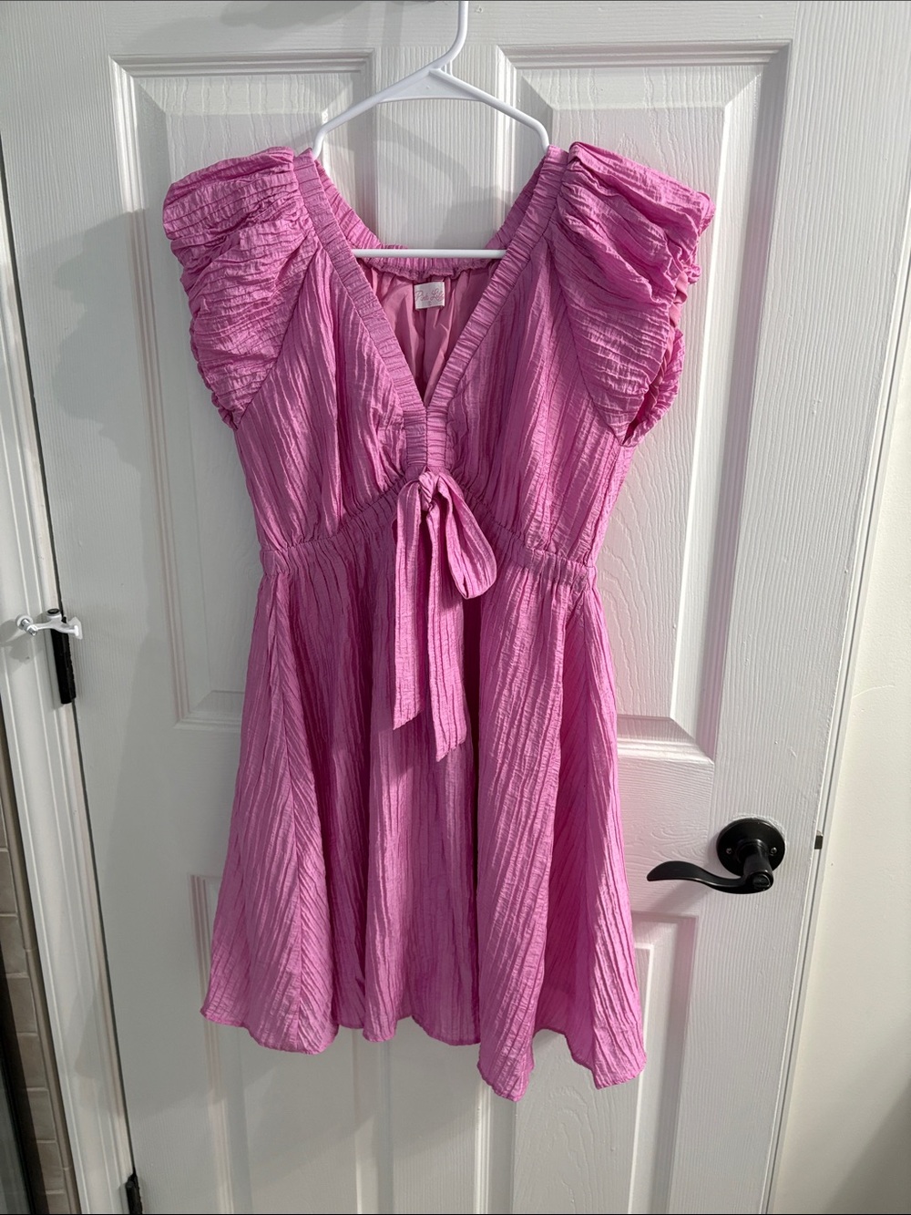 Pink Lily Pink Flutter Sleeve Tie-Front Casual Dress